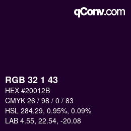カラーコード: RGB 32 1 43 | qconv.com