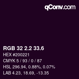 カラーコード: RGB 32 2.2 33.6 | qconv.com
