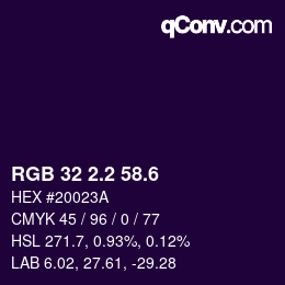 カラーコード: RGB 32 2.2 58.6 | qconv.com