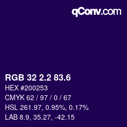 カラーコード: RGB 32 2.2 83.6 | qconv.com