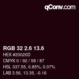 カラーコード: RGB 32 2.6 13.6 | qconv.com