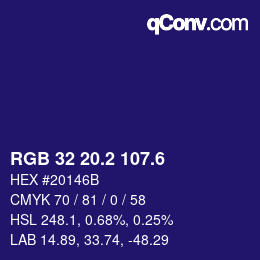 カラーコード: RGB 32 20.2 107.6 | qconv.com