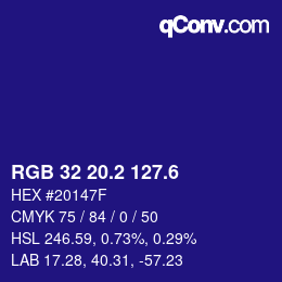 カラーコード: RGB 32 20.2 127.6 | qconv.com