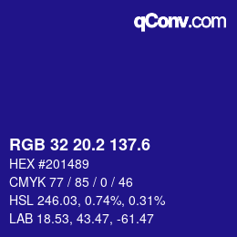 カラーコード: RGB 32 20.2 137.6 | qconv.com