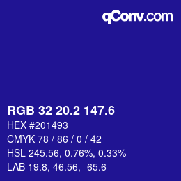 カラーコード: RGB 32 20.2 147.6 | qconv.com