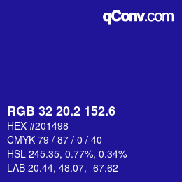カラーコード: RGB 32 20.2 152.6 | qconv.com
