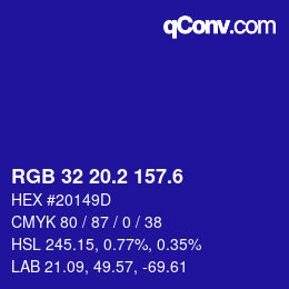 カラーコード: RGB 32 20.2 157.6 | qconv.com