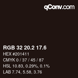 カラーコード: RGB 32 20.2 17.6 | qconv.com