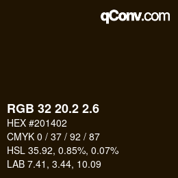 カラーコード: RGB 32 20.2 2.6 | qconv.com