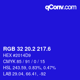 カラーコード: RGB 32 20.2 217.6 | qconv.com