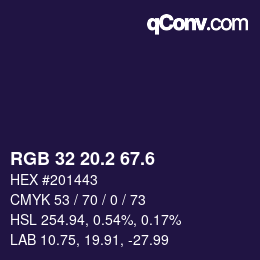 カラーコード: RGB 32 20.2 67.6 | qconv.com