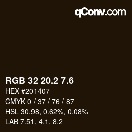 カラーコード: RGB 32 20.2 7.6 | qconv.com
