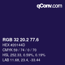 カラーコード: RGB 32 20.2 77.6 | qconv.com