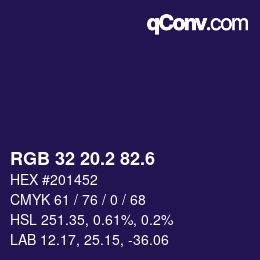カラーコード: RGB 32 20.2 82.6 | qconv.com