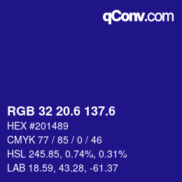 カラーコード: RGB 32 20.6 137.6 | qconv.com