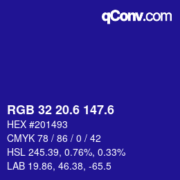 カラーコード: RGB 32 20.6 147.6 | qconv.com