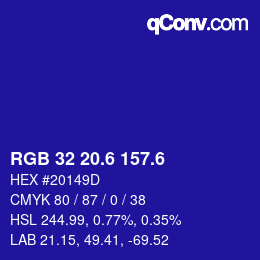 カラーコード: RGB 32 20.6 157.6 | qconv.com
