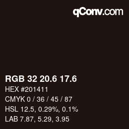 カラーコード: RGB 32 20.6 17.6 | qconv.com