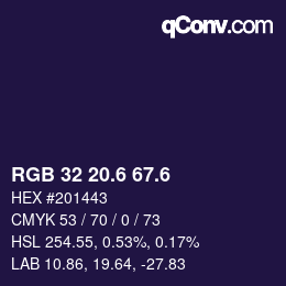 カラーコード: RGB 32 20.6 67.6 | qconv.com