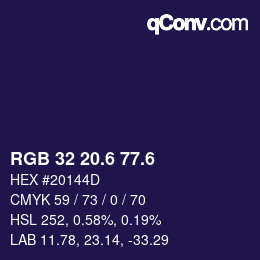 カラーコード: RGB 32 20.6 77.6 | qconv.com