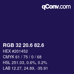カラーコード: RGB 32 20.6 82.6 | qconv.com