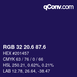 カラーコード: RGB 32 20.6 87.6 | qconv.com