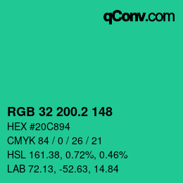 カラーコード: RGB 32 200.2 148 | qconv.com