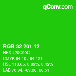 Color code: RGB 32 201 12 | qconv.com