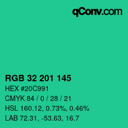 Color code: RGB 32 201 145 | qconv.com