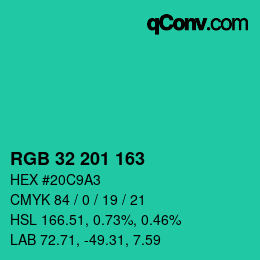 Color code: RGB 32 201 163 | qconv.com