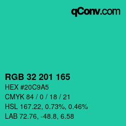 カラーコード: RGB 32 201 165 | qconv.com