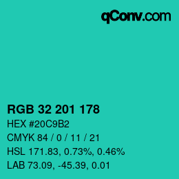 Color code: RGB 32 201 178 | qconv.com