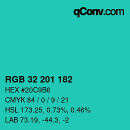 Color code: RGB 32 201 182 | qconv.com