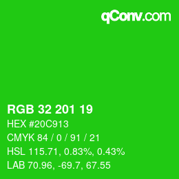 Color code: RGB 32 201 19 | qconv.com