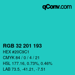 Color code: RGB 32 201 193 | qconv.com