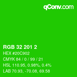 Color code: RGB 32 201 2 | qconv.com