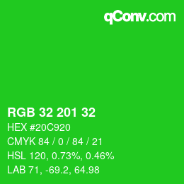 Color code: RGB 32 201 32 | qconv.com