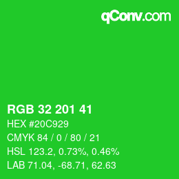 Color code: RGB 32 201 41 | qconv.com