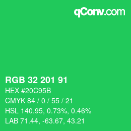 Color code: RGB 32 201 91 | qconv.com