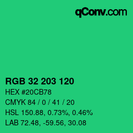 Color code: RGB 32 203 120 | qconv.com