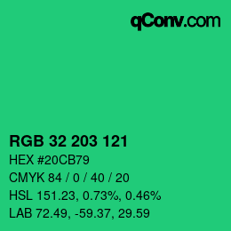 Color code: RGB 32 203 121 | qconv.com