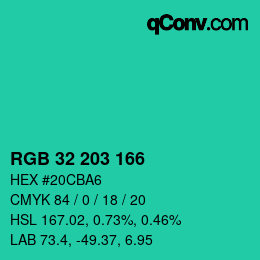Color code: RGB 32 203 166 | qconv.com