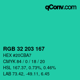 Color code: RGB 32 203 167 | qconv.com