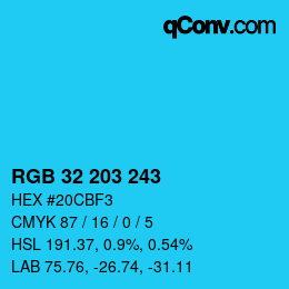 Color code: RGB 32 203 243 | qconv.com