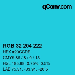 Color code: RGB 32 204 222 | qconv.com