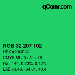 Color code: RGB 32 207 102 | qconv.com