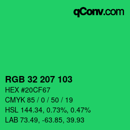 Color code: RGB 32 207 103 | qconv.com