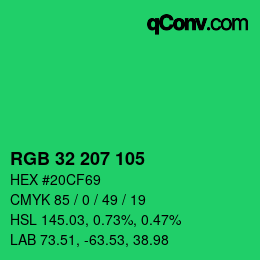 カラーコード: RGB 32 207 105 | qconv.com