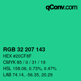 カラーコード: RGB 32 207 143 | qconv.com