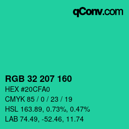 Color code: RGB 32 207 160 | qconv.com